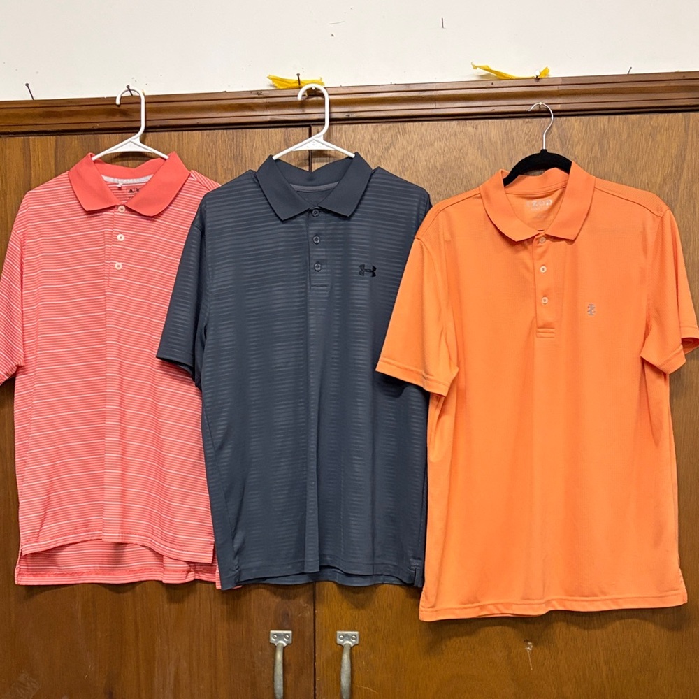 3 Large Golf Shirt Bundle Adidas Climalite Under Armour Heat Gear,Izod Golf